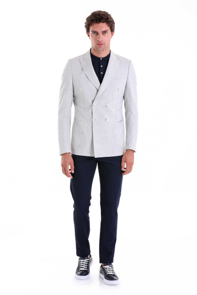 Gri Slim Fit Sivri Yaka Kruvaze Casual Ceket - 3