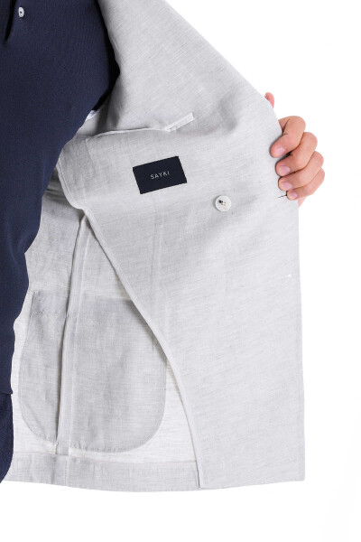 Gri Slim Fit Sivri Yaka Kruvaze Casual Ceket - 7