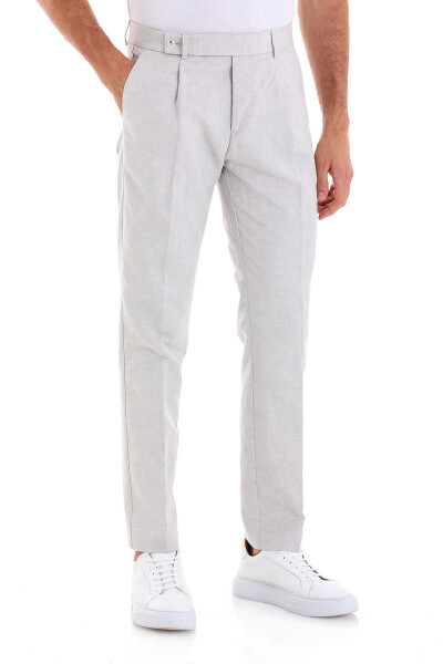 Gri Slim Fit Yandan Cep Keten Pantolon - 2