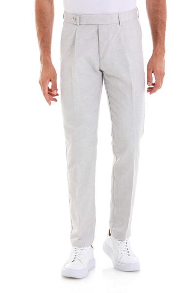 Gri Slim Fit Yandan Cep Keten Pantolon - 3