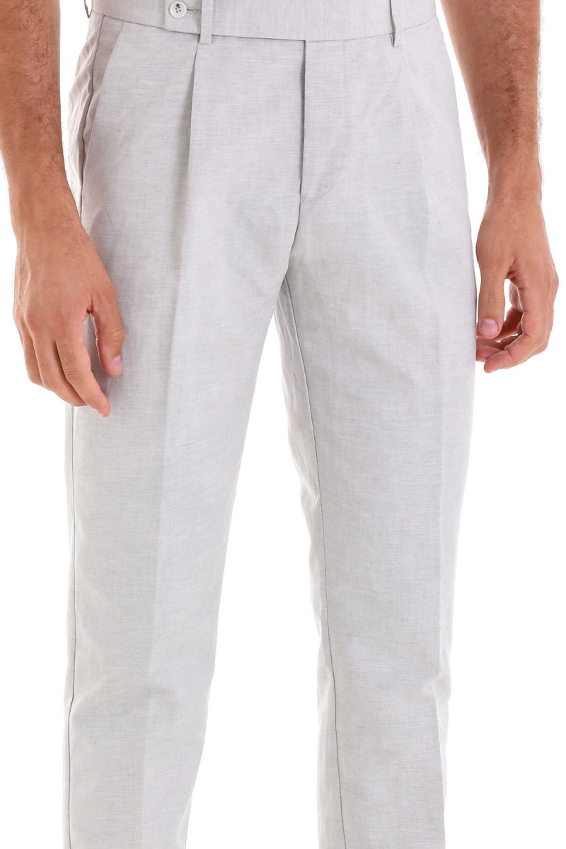 Gri Slim Fit Yandan Cep Keten Pantolon - Hatem Saykı (1)