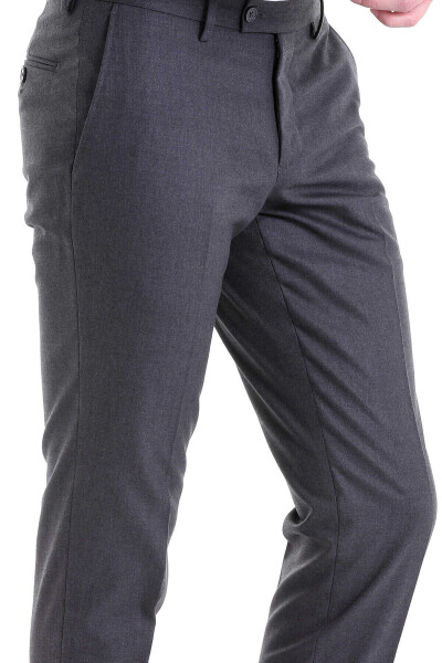 Gri Slim Fit Yandan Cep Flanel Pantolon - 5