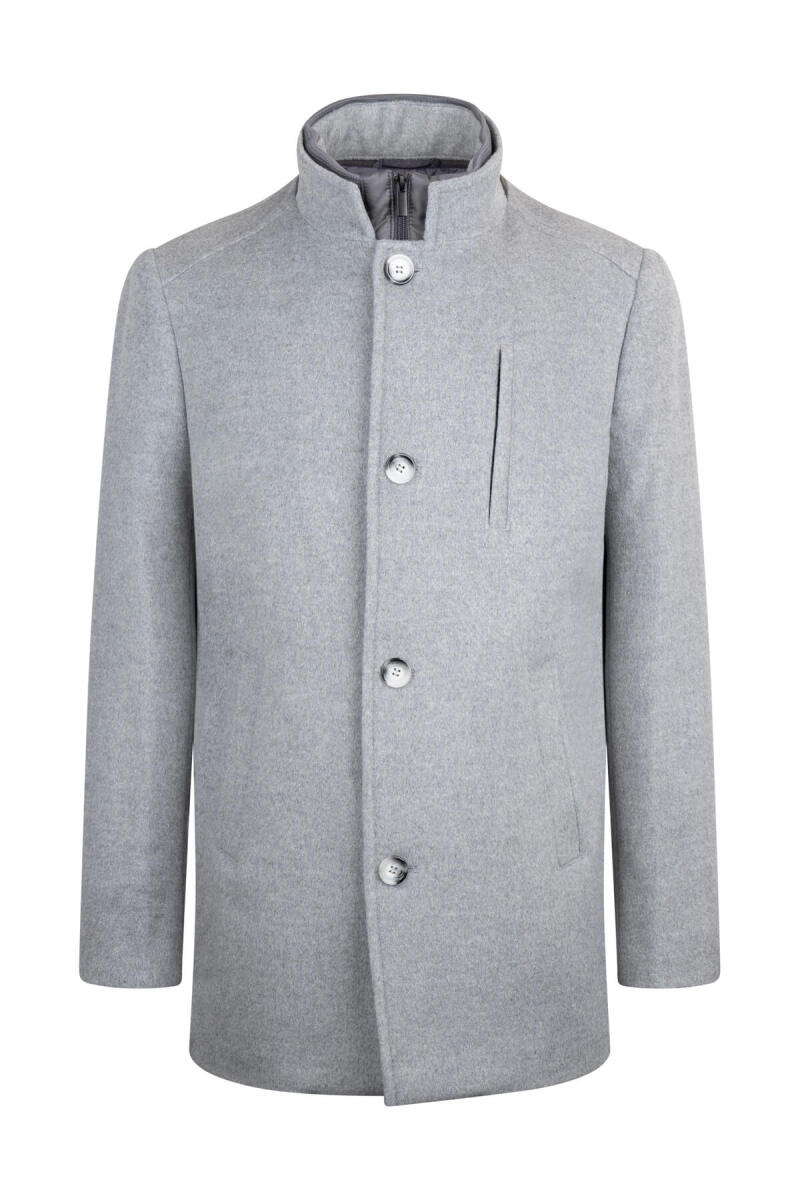 Gri Slim Fit Hakim Yaka Yünlü Basic Palto - Hatem Saykı