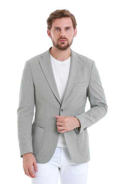 Gri Slim Fit Kareli Mono Yaka Klasik Ceket - 1