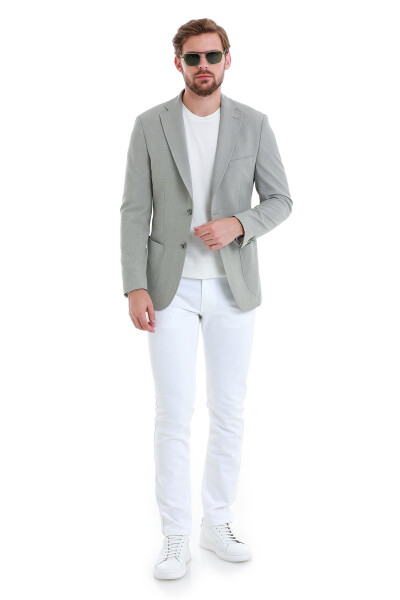 Gri Slim Fit Kareli Mono Yaka Klasik Ceket - 2