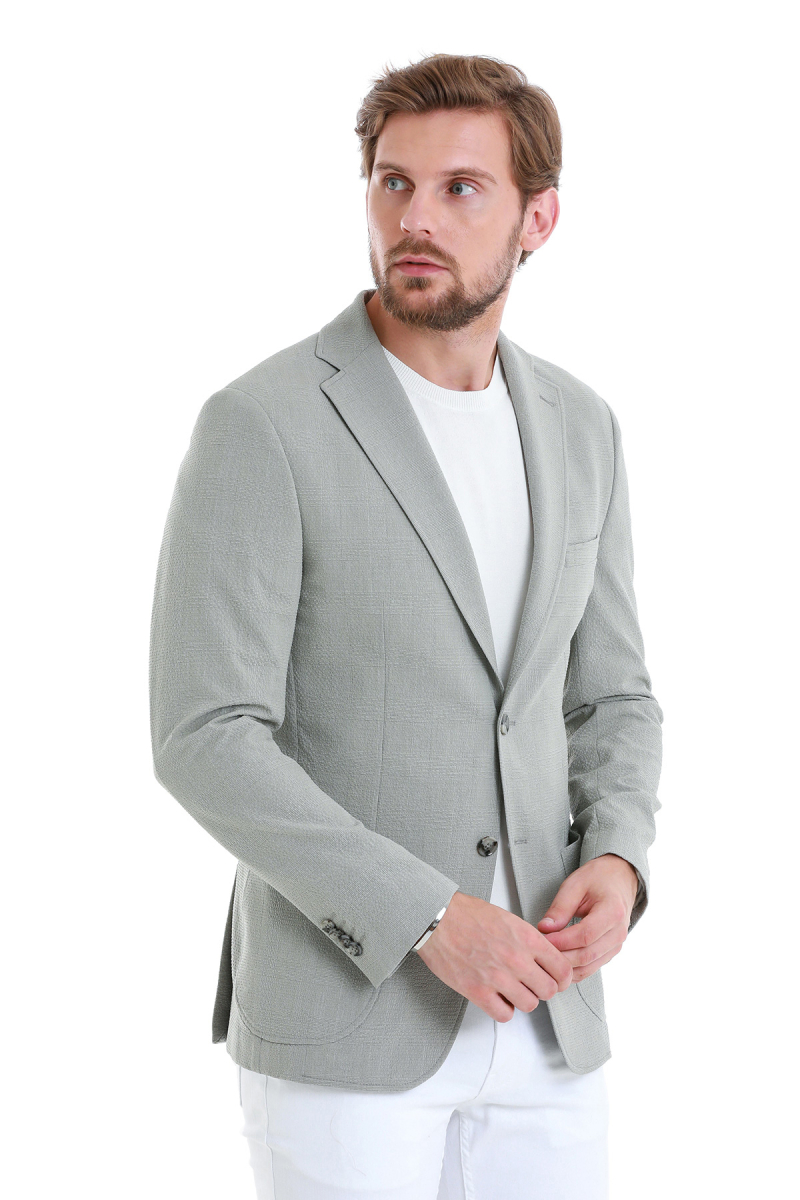 Gri Slim Fit Kareli Mono Yaka Klasik Ceket - HTML (1)