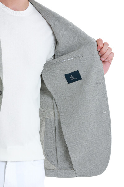 Gri Slim Fit Kareli Mono Yaka Klasik Ceket - 5