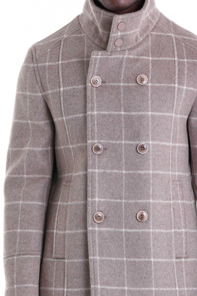 Vizon Slim Fit Mono Yaka Yünlü Kruvaze Kaşe Kaban - 4