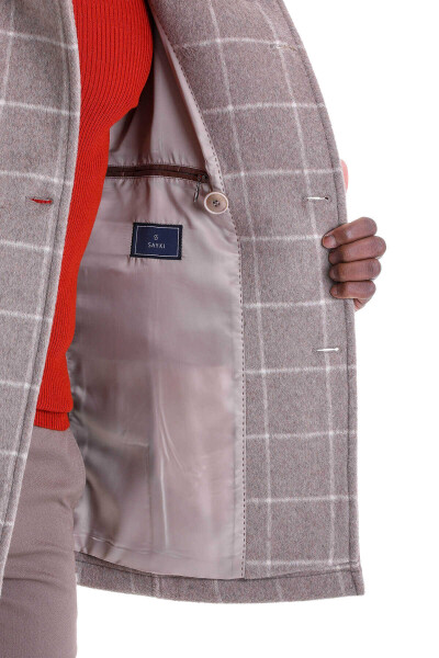 Vizon Slim Fit Mono Yaka Yünlü Kruvaze Kaşe Kaban - 5