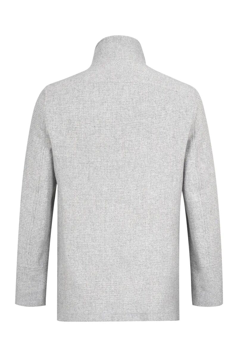 Gri Slim Fit Kruvaze Yünlü Kaban - Saykı (1)