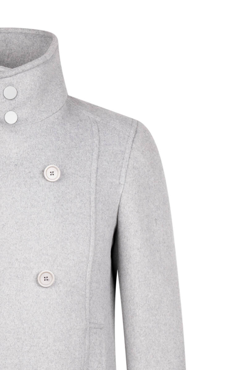 Gri Slim Fit Kruvaze Yünlü Kaşe Kaban - Hatem Saykı (1)