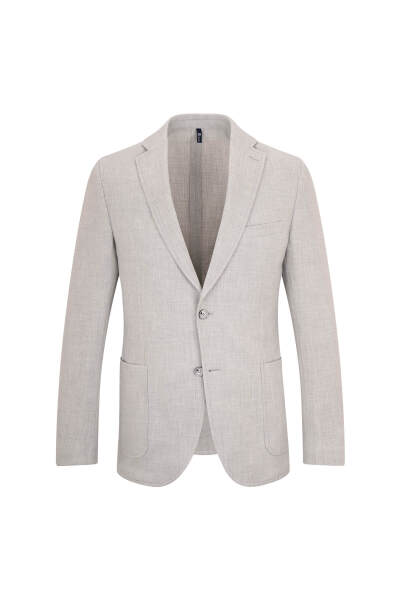Gri Slim Fit Mono Yaka Klasik Ceket 