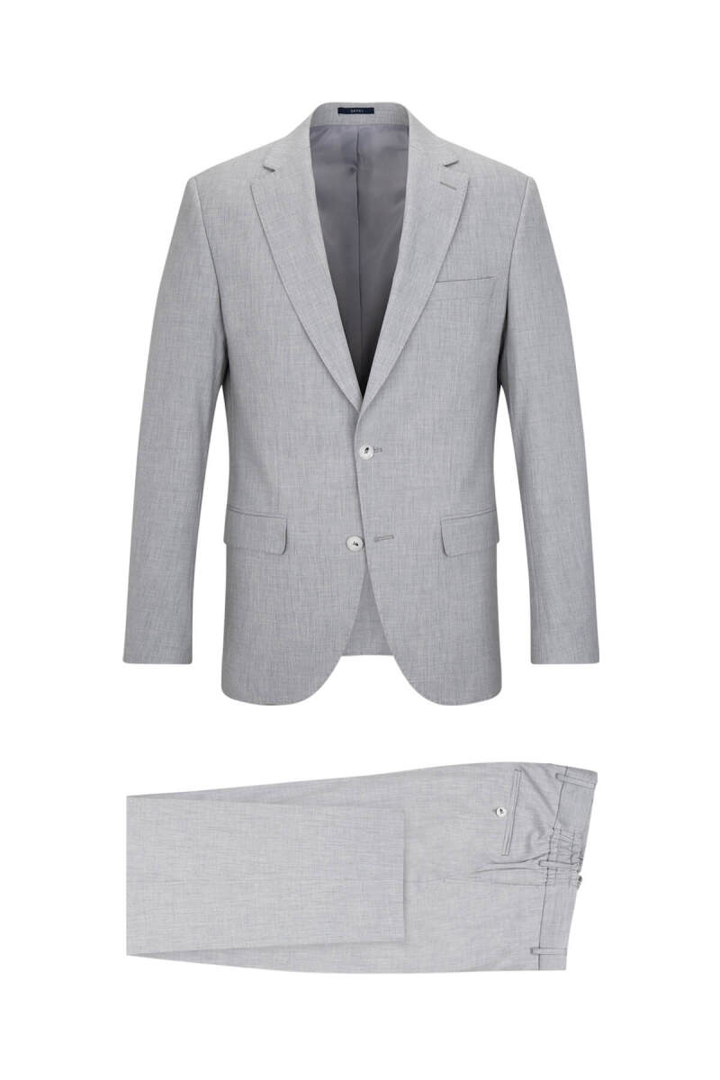Gri Slim Fit Mono Yaka Klasik Takım Elbise - Saykı