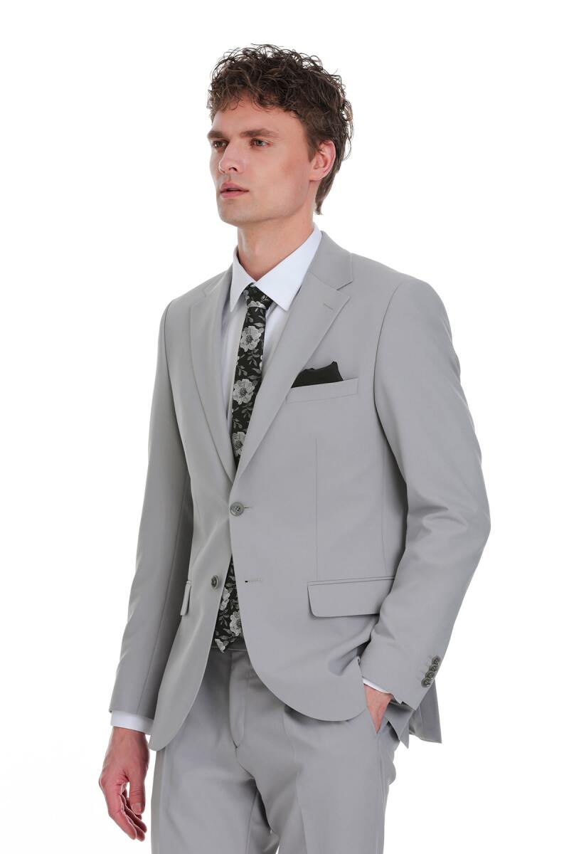 Gri Slim Fit Mono Yaka Klasik Takım Elbise - Hatemoğlu (1)