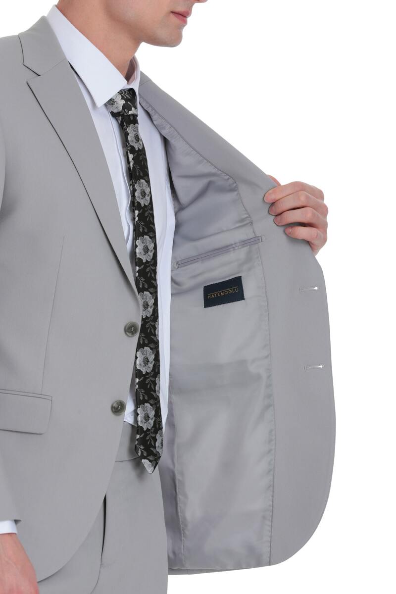 Gri Slim Fit Mono Yaka Klasik Takım Elbise - Hatemoğlu (1)