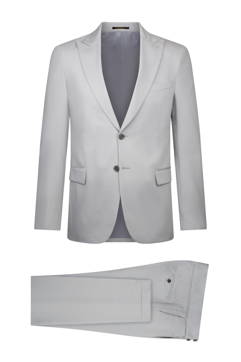 Gri Slim Fit Sivri Yaka Klasik Takım Elbise - Hatemoğlu