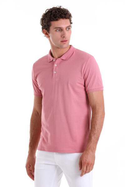 Pembe Comfort Fit 100% Pamuk Polo Yaka Tişört - 3