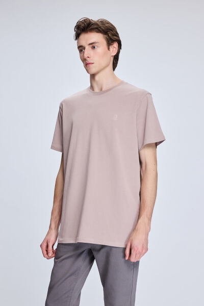 Pembe Regular Fit Bisiklet Yaka Pamuklu Tişört - 3