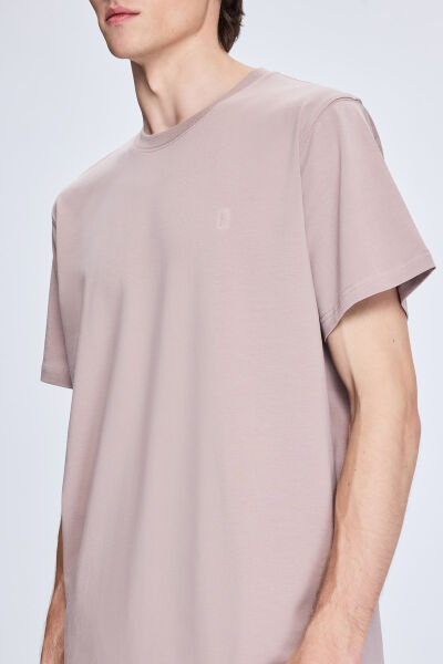 Pembe Regular Fit Bisiklet Yaka Pamuklu Tişört - 4