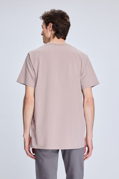 Pembe Regular Fit Bisiklet Yaka Pamuklu Tişört - 5