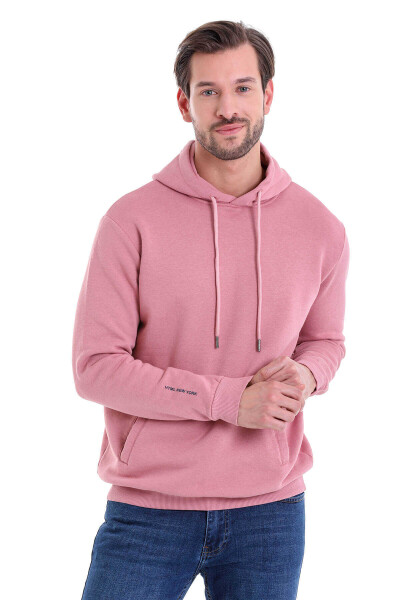 Gül Kurusu Regular Fit Pamuklu Kapüşonlu Kanguru Cepli Sweatshirt 