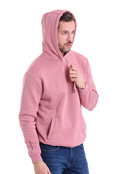 Gül Kurusu Regular Fit Pamuklu Kapüşonlu Kanguru Cepli Sweatshirt - 3