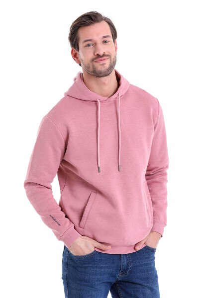 Gül Kurusu Regular Fit Pamuklu Kapüşonlu Kanguru Cepli Sweatshirt - 4