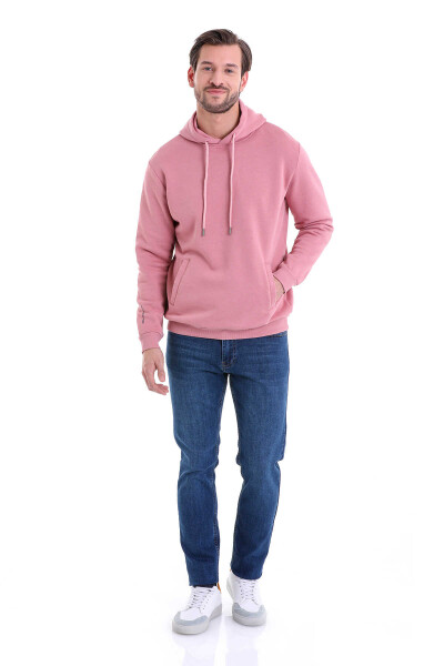 Gül Kurusu Regular Fit Pamuklu Kapüşonlu Kanguru Cepli Sweatshirt - 5