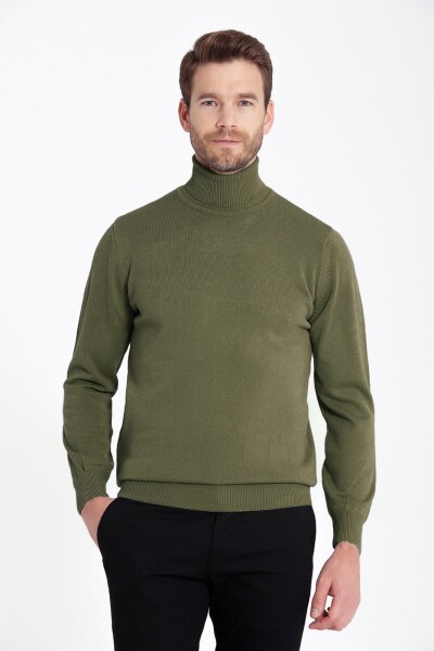 Yeşil Regular Fit Düz Balıkçı Yaka Triko Kazak - 1