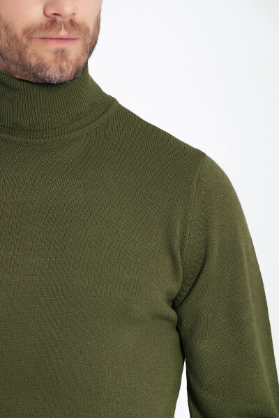 Yeşil Regular Fit Düz Balıkçı Yaka Triko Kazak - 9