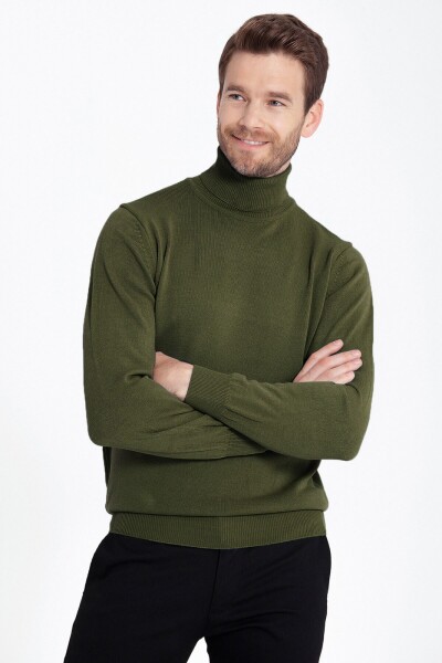 Yeşil Regular Fit Düz Balıkçı Yaka Triko Kazak - 18