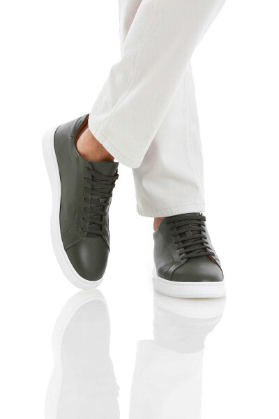 Haki Casual Bağcıklı Deri Sneakers - 4