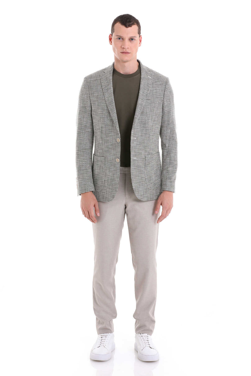 Haki Comfort Fit Desenli Mono Yaka Casual Ceket - Hatem Saykı (1)