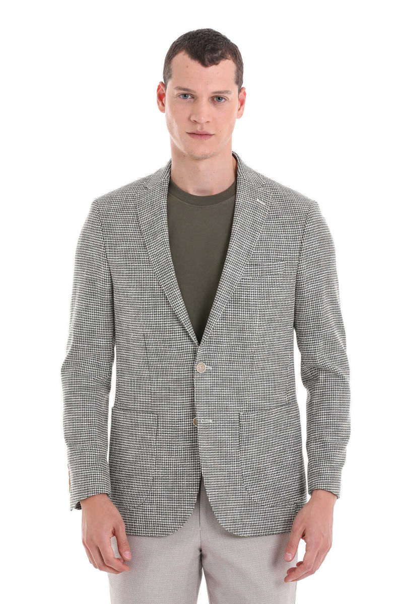 Haki Comfort Fit Desenli Mono Yaka Casual Ceket - Hatem Saykı