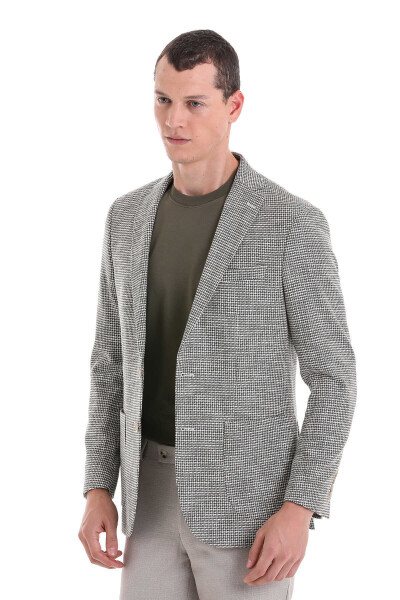 Haki Comfort Fit Desenli Mono Yaka Casual Ceket - 3