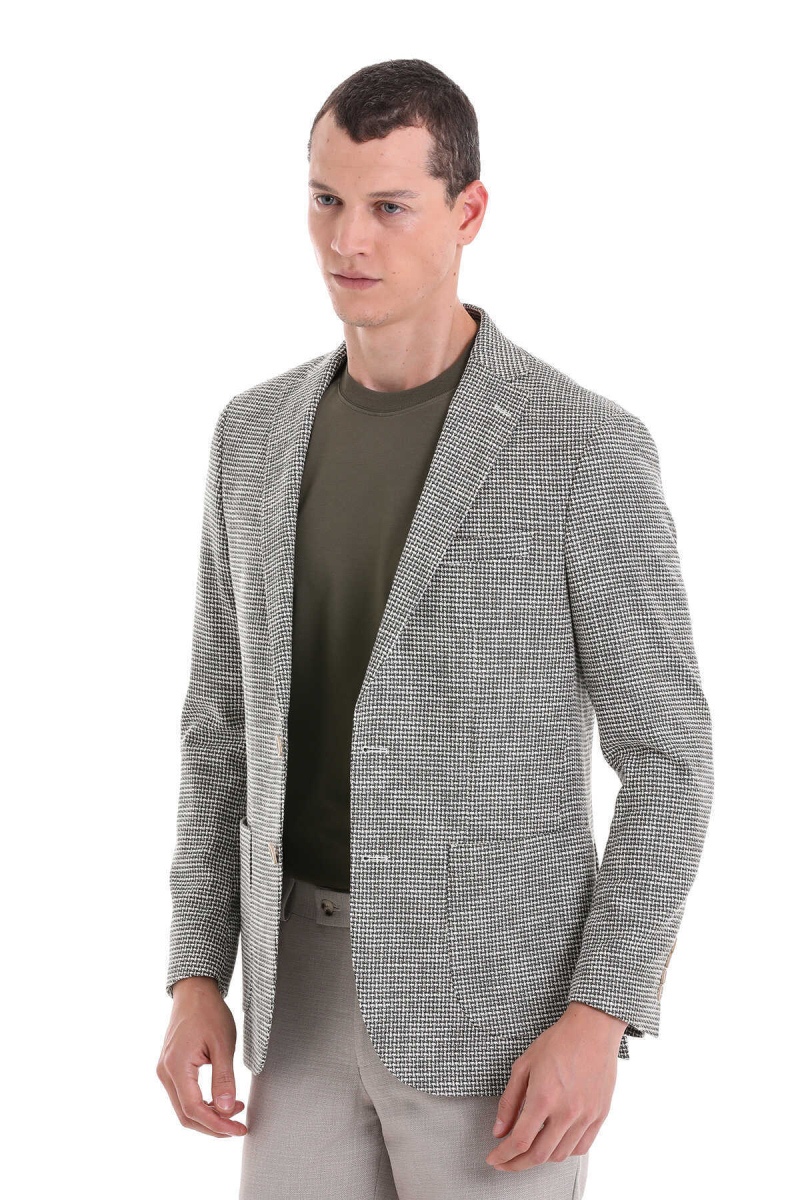 Haki Comfort Fit Desenli Mono Yaka Casual Ceket - Hatem Saykı (1)