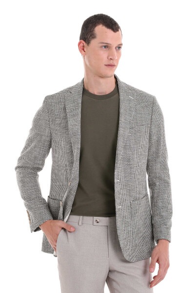 Haki Comfort Fit Desenli Mono Yaka Casual Ceket - 4