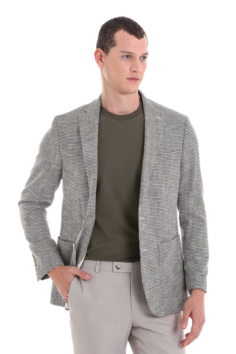 Haki Comfort Fit Desenli Mono Yaka Casual Ceket - Hatem Saykı (1)