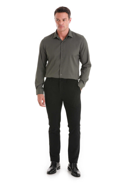Haki Comfort Fit Slim Yaka Uzun Kollu Gömlek - 2