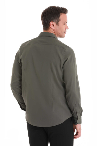 Haki Comfort Fit Slim Yaka Uzun Kollu Gömlek - 6
