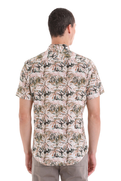 Haki Comfort Fit Baskılı Düğmeli Yaka 100% Pamuklu Kısa Kollu Casual Gömlek - 6