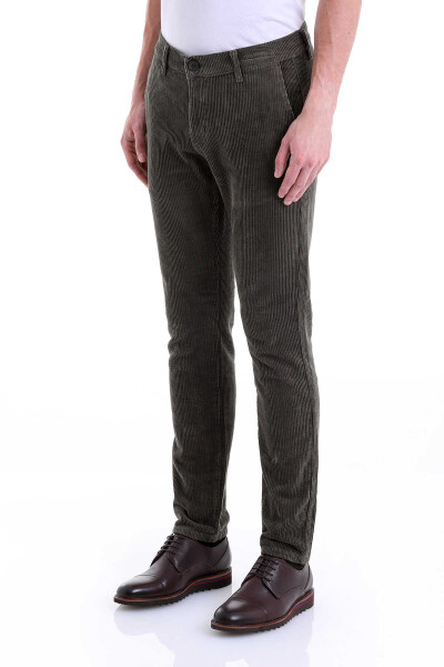 Haki Slim Fit Pamuklu Yandan Cep Kadife Pantolon - 3