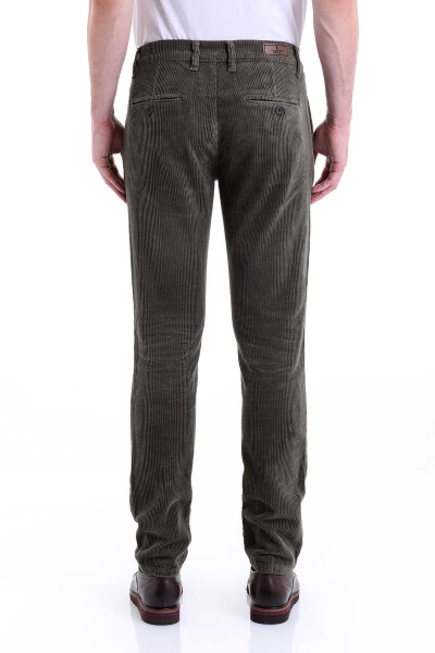 Haki Slim Fit Pamuklu Yandan Cep Kadife Pantolon - 5