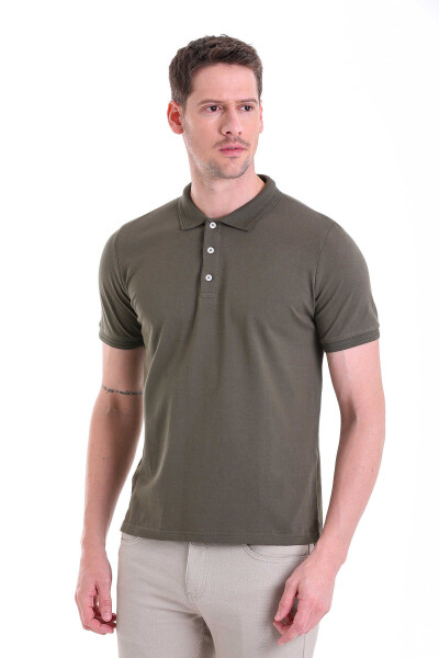 Haki Comfort Fit 100% Pamuk Polo Yaka Tişört - 2