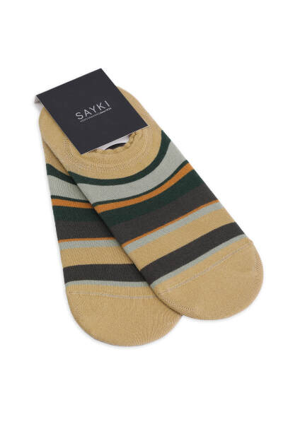 Haki İkili Çizgili Pamuklu Babet Çorap - 1