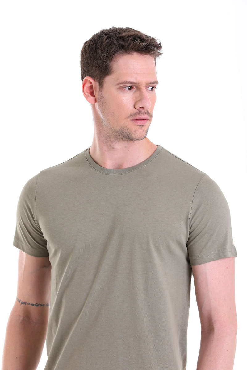 Haki Regular Fit Bisiklet Yaka 100% Pamuk Tişört - HTML (1)