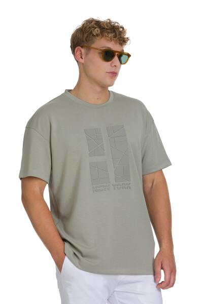 Haki Regular Fit Bisiklet Yaka Oversize Tişört 