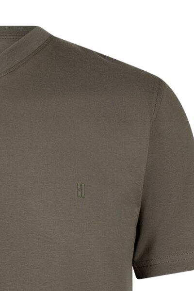 Haki Regular Fit Bisiklet Yaka Pamuklu Tişört - 3