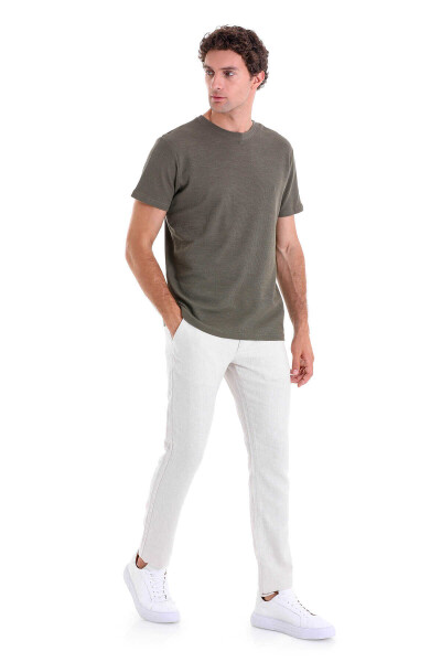 Haki Regular Fit Desenli 100% Pamuk Bisiklet Yaka Tişört - 4