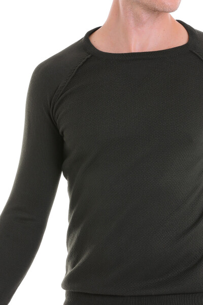 Haki Regular Fit Desenli Bisiklet Yaka Yünlü Triko Kazak - 5